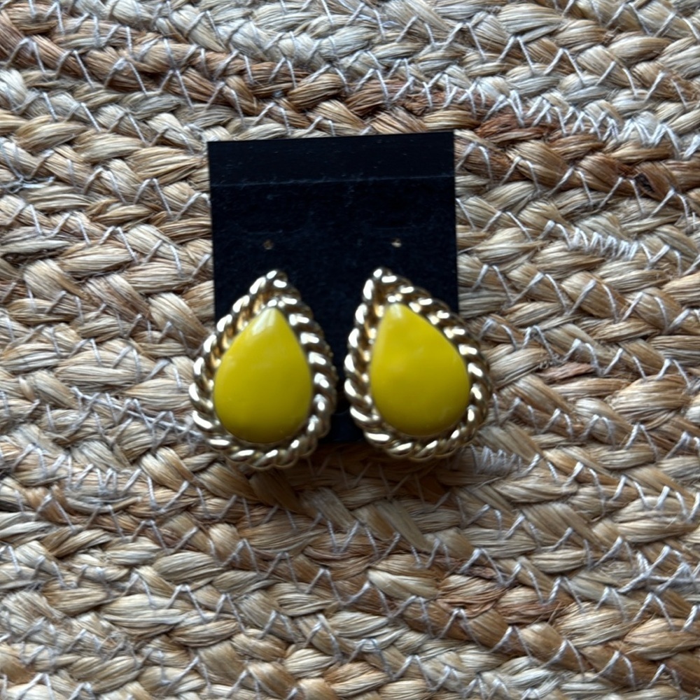 Tear Drop Gold Tone with Mustard Yellow Vintage Earrings